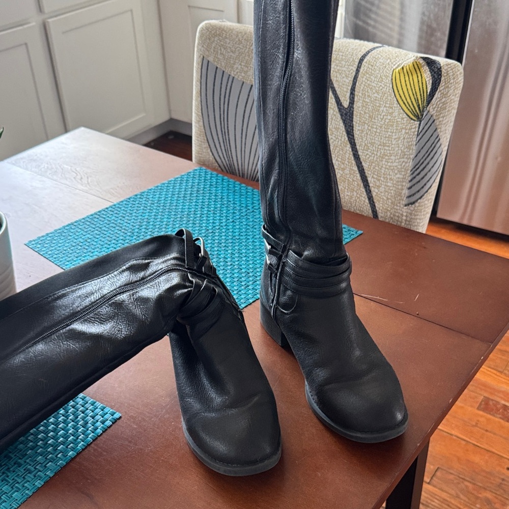 White Mountain Black Over-the-Knee Boots with Subtle Ruching
